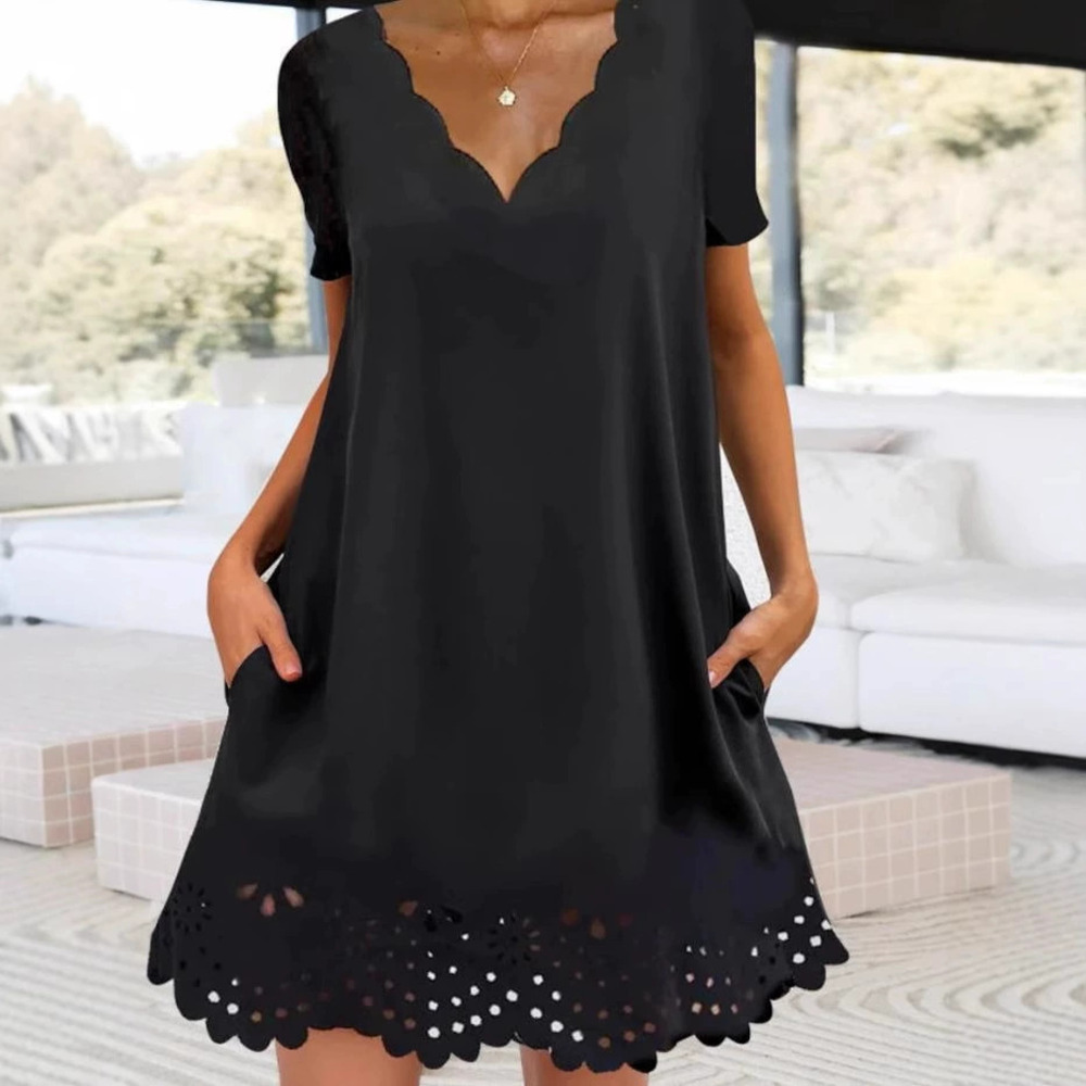 ZARA Womens Fashion Casual Lounge Dress with Cutout Collar Hem and Pockets